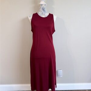 Burgundy Sleeveless Midi Dress Women’s Size M Stretch Racerback Side Slit